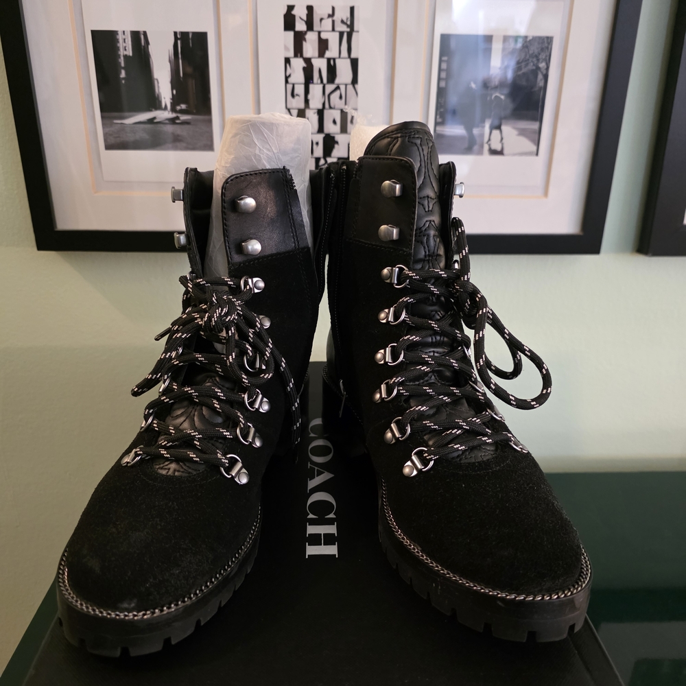 Coach Black Suede Lace-Up Boots